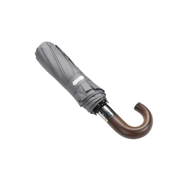 PARACHASE Solid Wood Bending Handle 10 Bone Three Fold Automatic Umbrella, Grey, Black, Navy