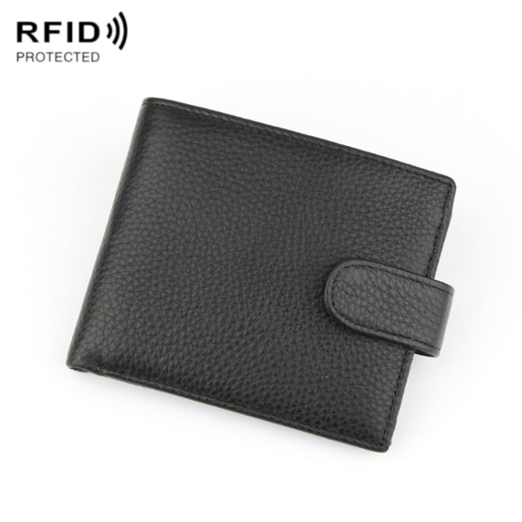 Anti-Theft Brush RFID Men Wallet Short Strap Button Multi-Card Layer Men Wallet, K-8006