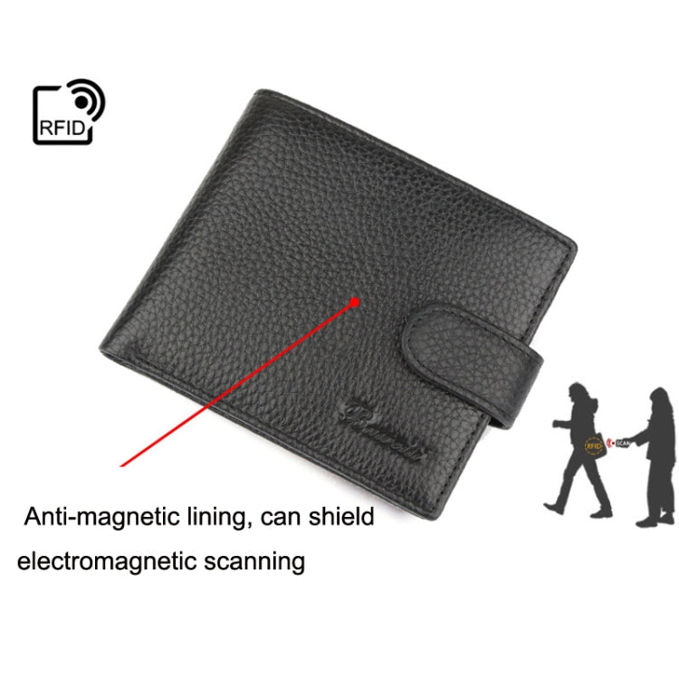 Anti-Theft Brush RFID Men Wallet Short Strap Button Multi-Card Layer Men Wallet, K-8006