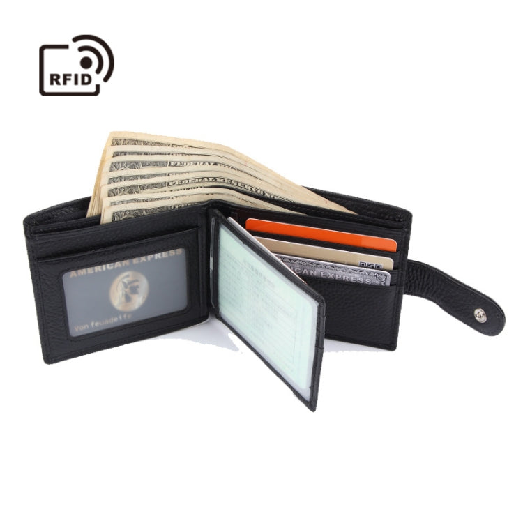Anti-Theft Brush RFID Men Wallet Short Strap Button Multi-Card Layer Men Wallet, K-8006