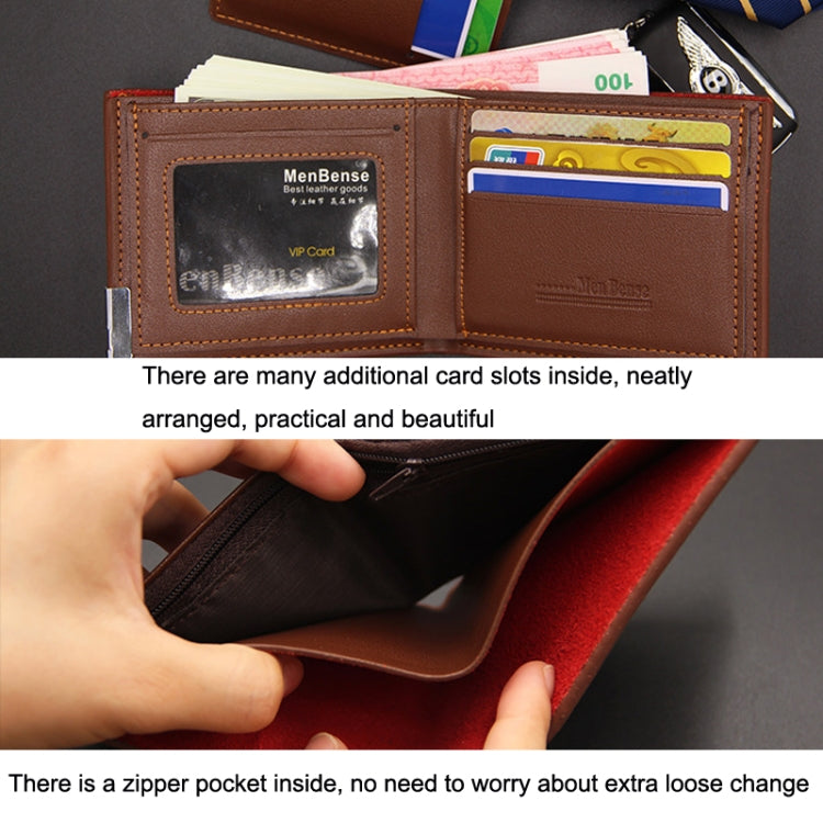 MenBense Short Fashion Leisure Iron Side Pumping Card Clip Wallet, Black, Dark Brown, Light Brown