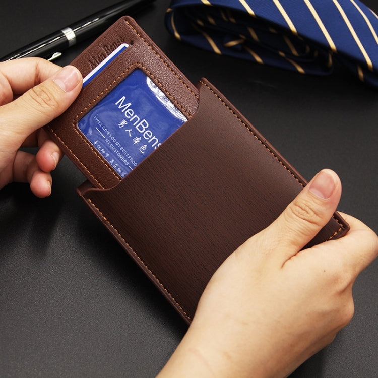 MenBense Short Fashion Leisure Iron Side Pumping Card Clip Wallet, Black, Dark Brown, Light Brown