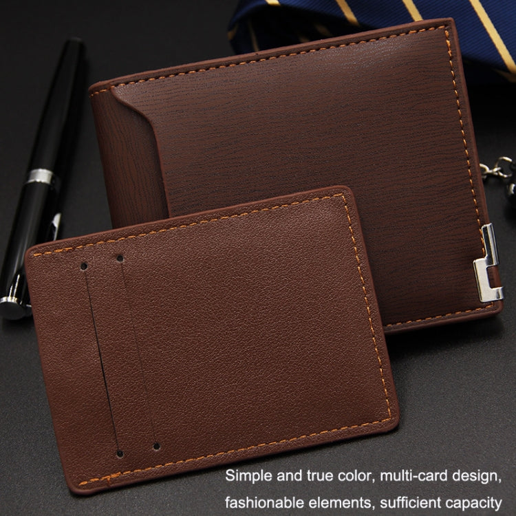 MenBense Short Fashion Leisure Iron Side Pumping Card Clip Wallet, Black, Dark Brown, Light Brown