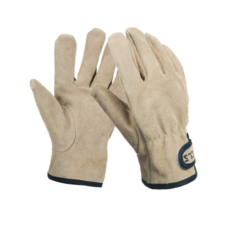 CLS Outdoor Cookout Barbecue Heat Resistant Protective Cowhide Gloves, Khaki, Silver Gray