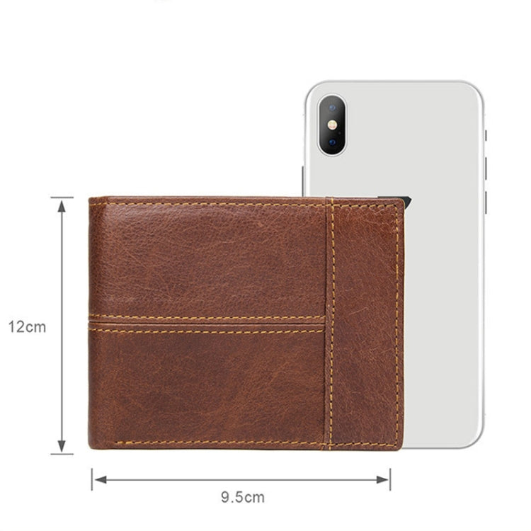 Men Retro Portable Wallet Short Cowhide Leather Wallet, Black, Coffee, Brown