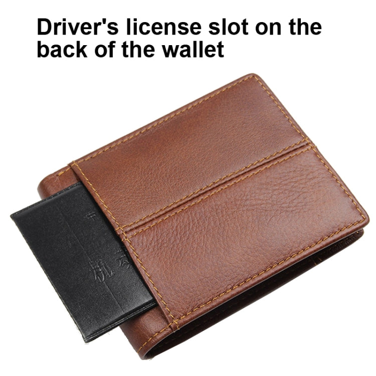 Men Retro Portable Wallet Short Cowhide Leather Wallet, Black, Coffee, Brown