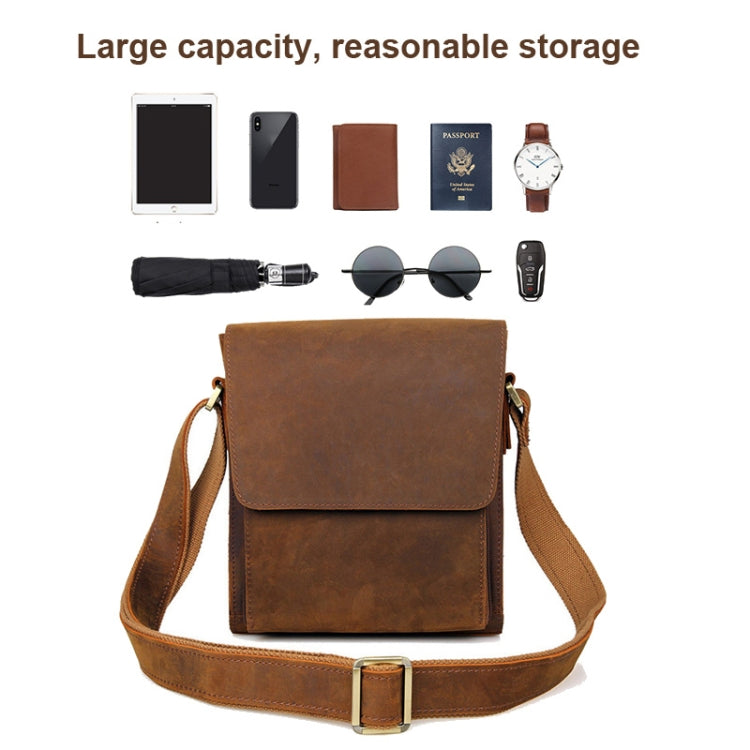 Vintage Crazy Horse Leather Men Shoulder Bag Messenger Bag, Brown, Dark Brown