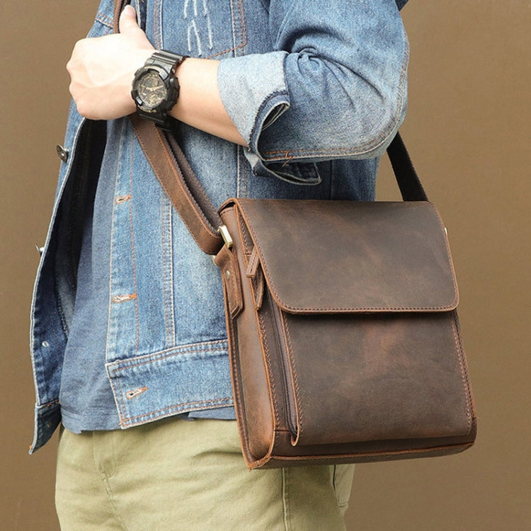 Vintage Crazy Horse Leather Men Shoulder Bag Messenger Bag, Brown, Dark Brown