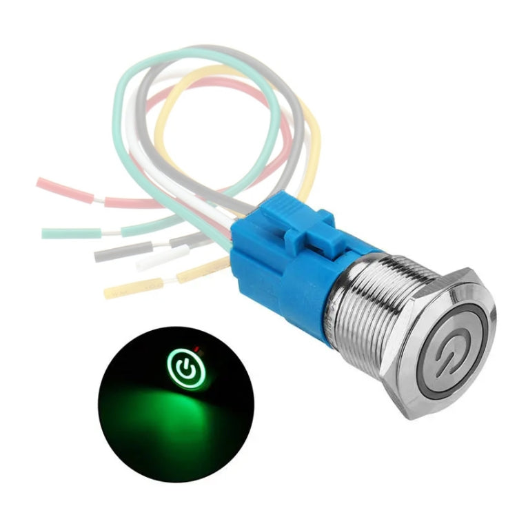 2 PCS 19mm Car Modified Metal Waterproof Button Flat Switch With Light, Color:, Self-lock Green Light