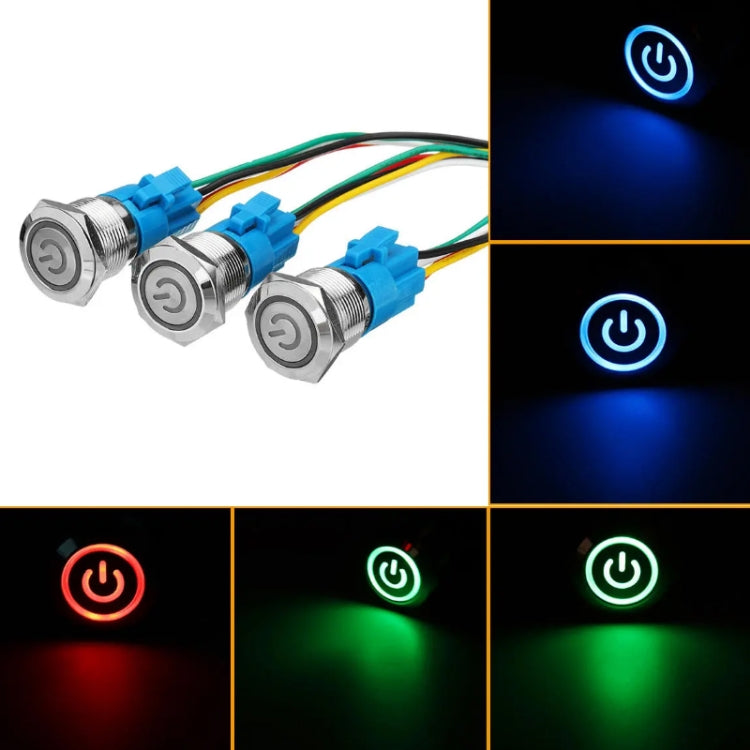 2 PCS 19mm Car Modified Metal Waterproof Button Flat Switch With Light, Color:, Self-lock Green Light