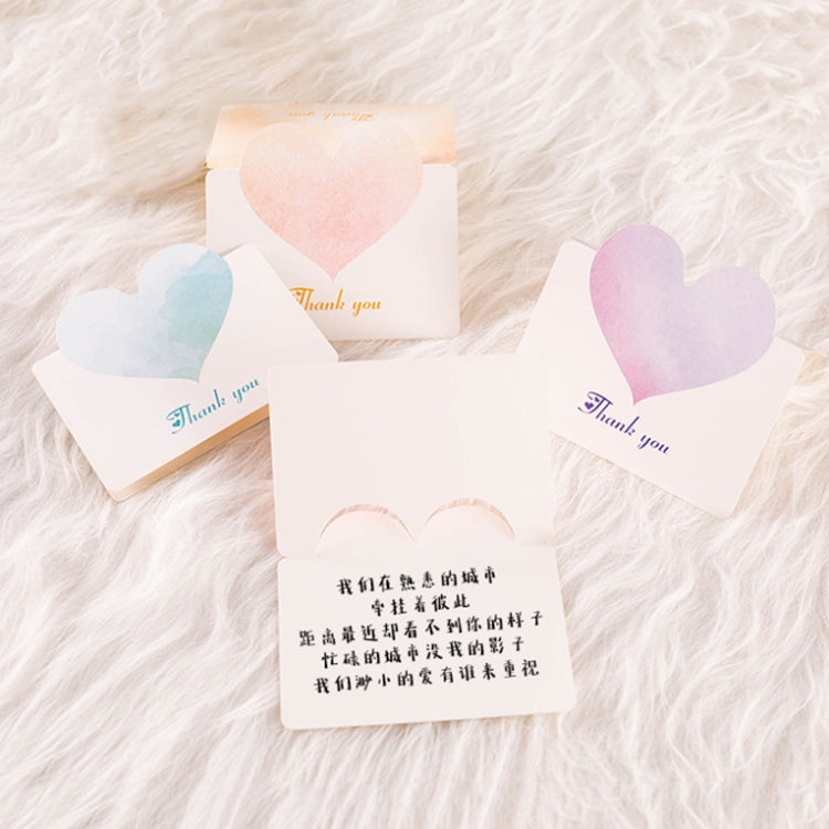 100 PCS A368 Heart Shape Thanks Greeting Card, Light Orange, Lignt Pink, Light Blue, Symphony, Purple Pink, Purple Blue, Best Blessings, I Love You, Full of Happiness, Happy Birthday, Special for You, Happy Every Day