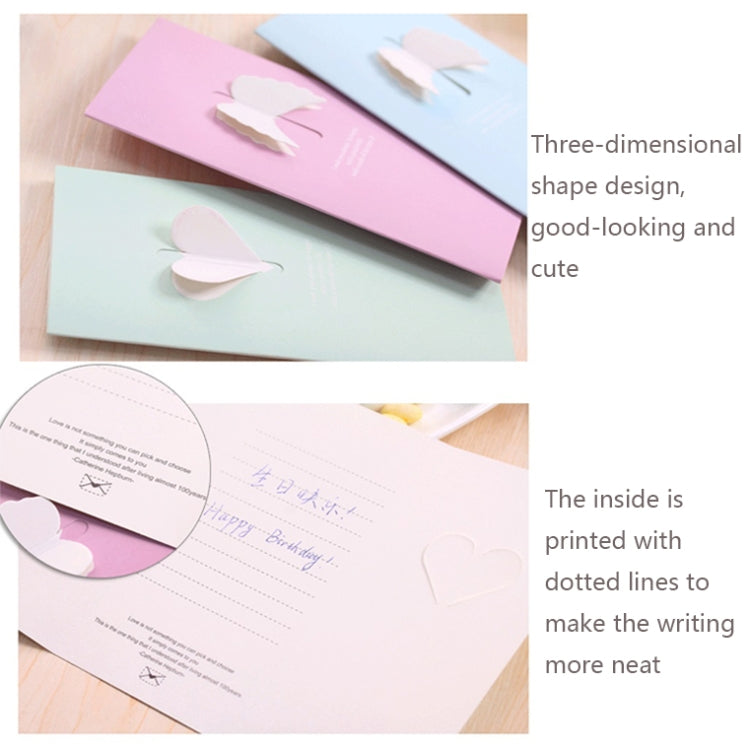 10 PCS A-330 Stereo Hollow Greeting Card, Green Love, Pink Love, Purple Wings, Blue Wings, Green Wings, Pink Wings, Purple Love, Blue Love, Champagne Bow, Blue Bow, Pink Bow