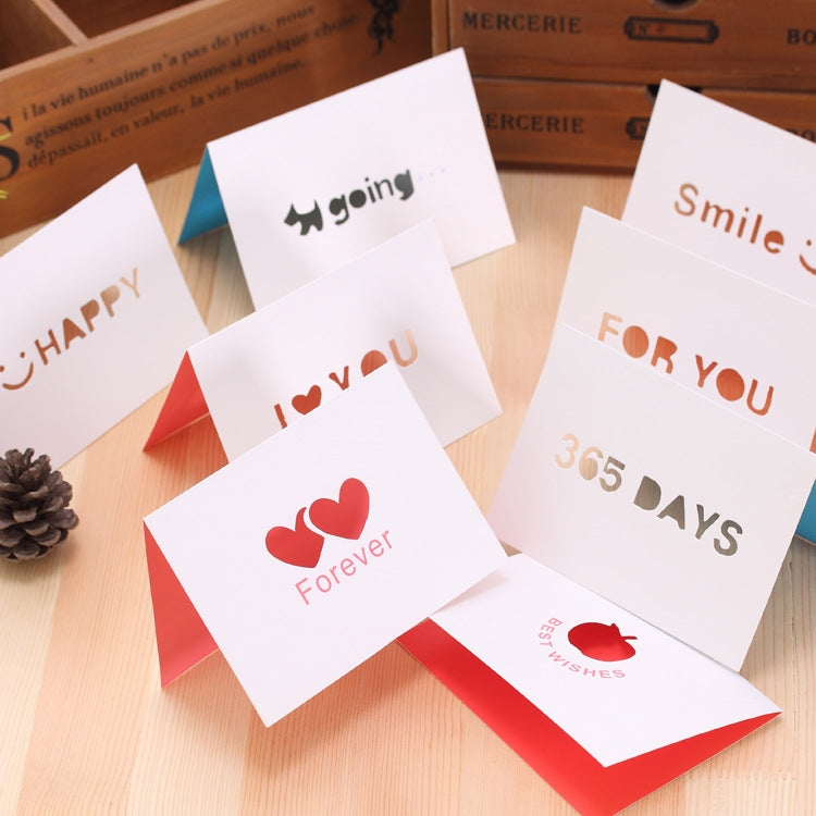 10 PCS A-035 Large Hollow Letters Holiday Greeting Card, I Love You, For You, Happy, Forever, Smile, 365 Days, Best Wishes, Going
