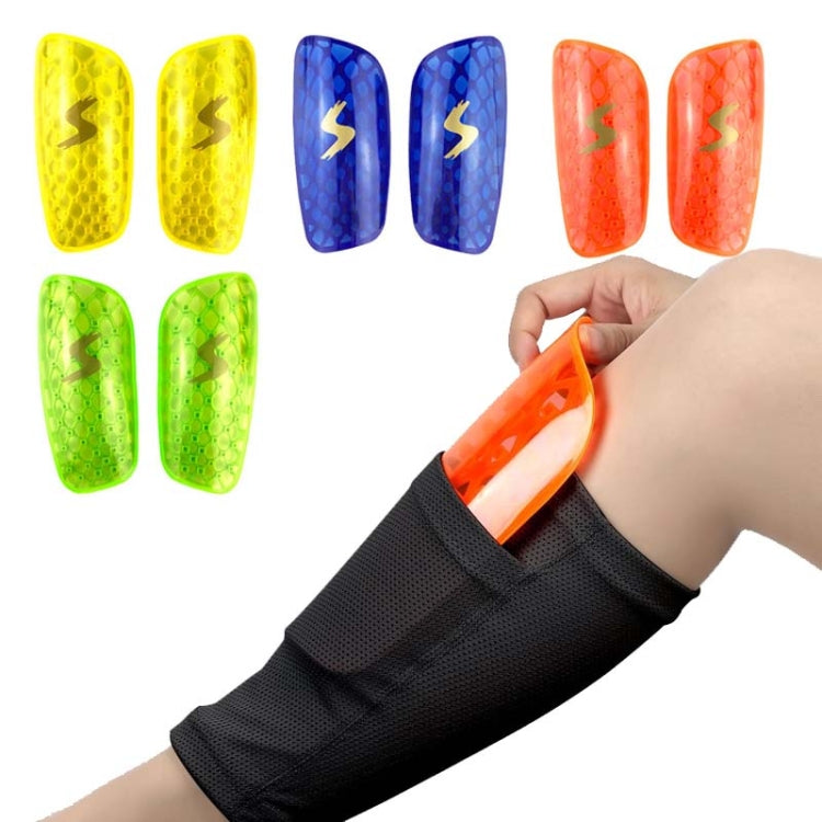 TPR Honeycomb Transparent Leg Protection Plug Board Football Protection Gear, TPR Fluorescent Green S, TPR Fluorescent Green L, TPR Yellow S, TPR Yellow L, TPR Orange S, TPR Orange L, TPR Blue S, TPR Blue L
