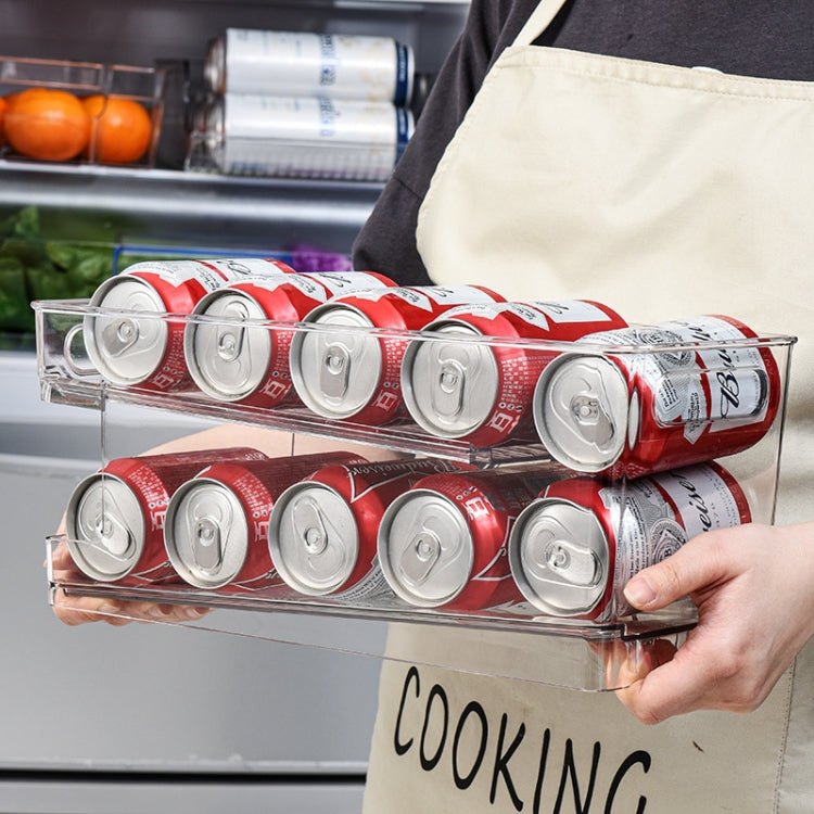 Transparent 2 Layer Automatic Roll-off Cans Beverage Refrigerated Storage Box, Transparent 2 Layer