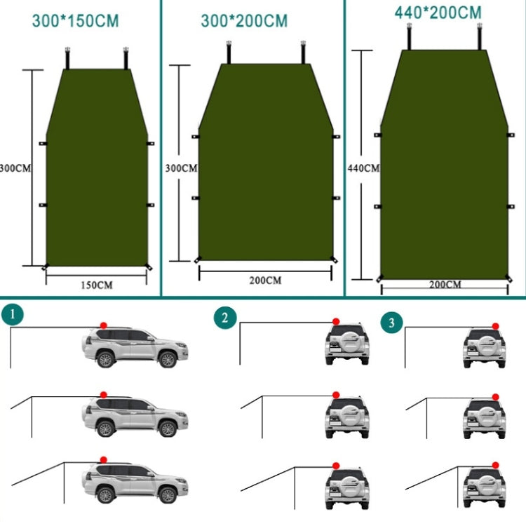 Outdoor Picnic Camping Tent On The Side Of The Car Vehicle Rain-proof Sunshade Canopy, 300x150cm, 300x200cm, 200x440cm