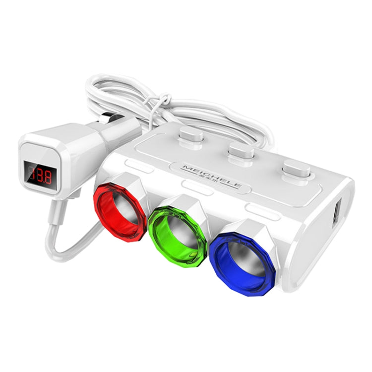 MEICHELE Car Cigarette Lighter Charger Dual USB 1A+2.1A With Switch, White Voltage Version