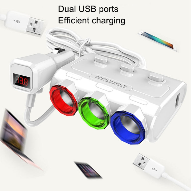 MEICHELE Car Cigarette Lighter Charger Dual USB 1A+2.1A With Switch, White Voltage Version