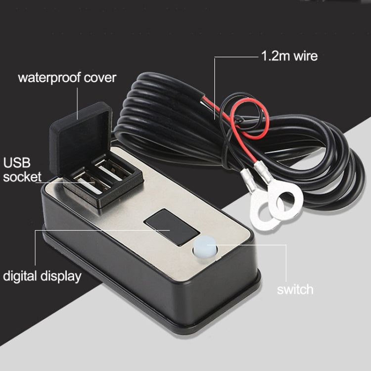 Digital Display Dual USB Universal Waterproof Motorcycle Mobile Phone Charger, 2.4A 12-24V