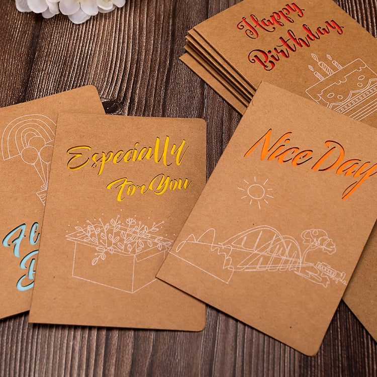 10 PCS Retro Hollow Kraft Blessing Card with Envelope, Thank You, Love You, Happy Christmas, Special for You, Happy Birthday, Wish You all the Best, A Beautiful Day, Beautiful Life, Flying Dream