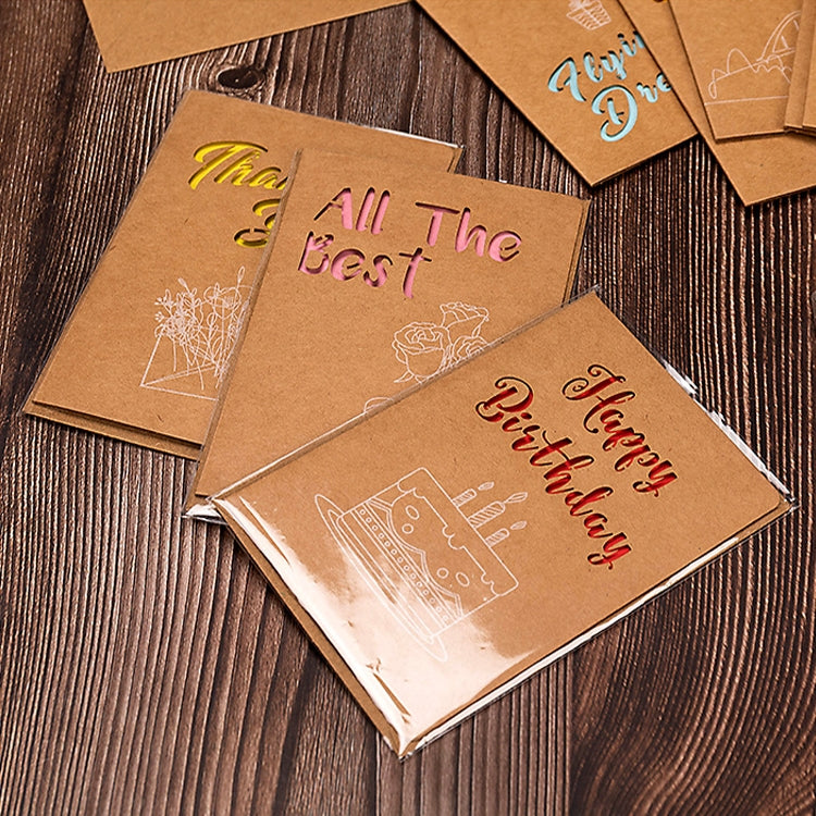 10 PCS Retro Hollow Kraft Blessing Card with Envelope, Thank You, Love You, Happy Christmas, Special for You, Happy Birthday, Wish You all the Best, A Beautiful Day, Beautiful Life, Flying Dream