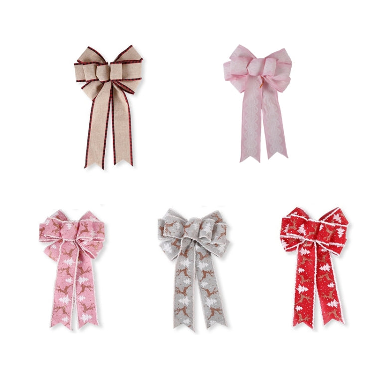 Fine Linen Plaid Christmas Bow Festive Scene Decoration, Red White Edge, White Edge Gray, White Edge Pink, Pink, Red Plaid, Gray Plaid, Khaki