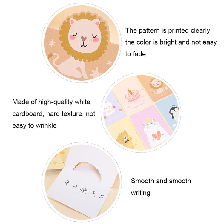 100 PCS Cute Cartoon Birthday Cards, Lion, Rabbit, Cake, Penguin, Bear, Cat