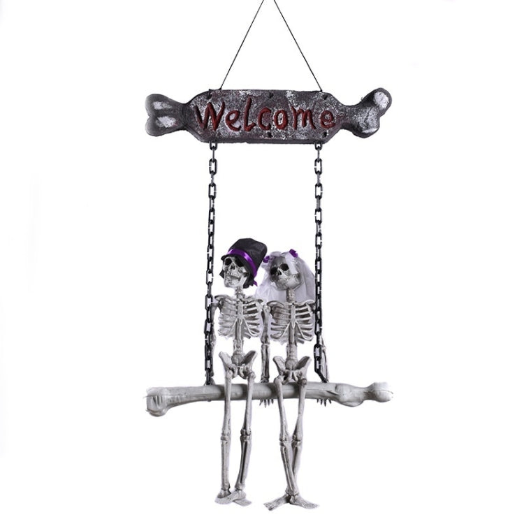 Halloween Skull Skeleton Bride and Groom Welcome House Pendant, G01