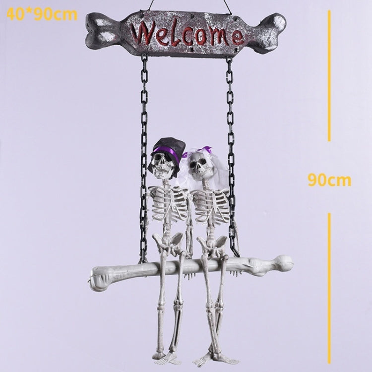 Halloween Skull Skeleton Bride and Groom Welcome House Pendant, G01