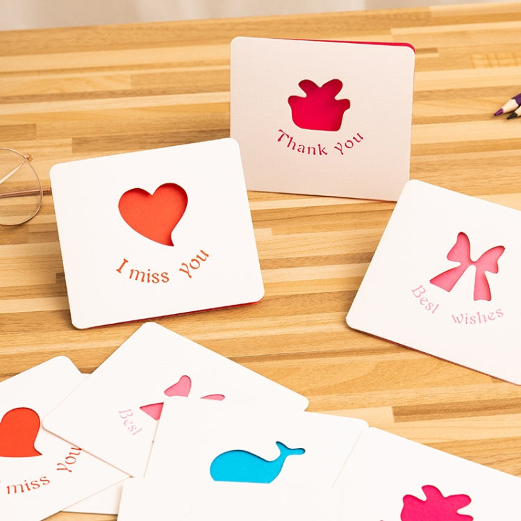 10 PCS Hollow Cartoon Greeting Card, Green Pine, Red Love, Light Green Pony, Blue Whale, Yellow Crown, Blue Star, Pink Bow, Red Gift