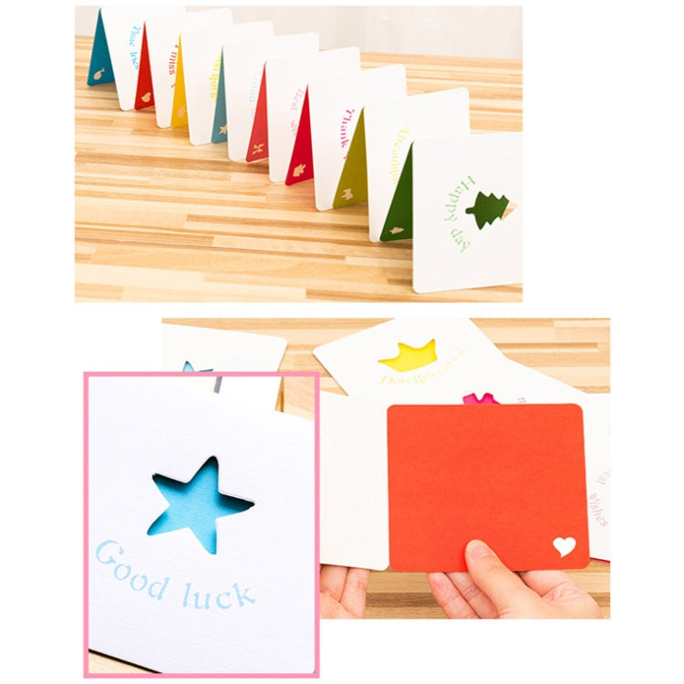 10 PCS Hollow Cartoon Greeting Card, Green Pine, Red Love, Light Green Pony, Blue Whale, Yellow Crown, Blue Star, Pink Bow, Red Gift