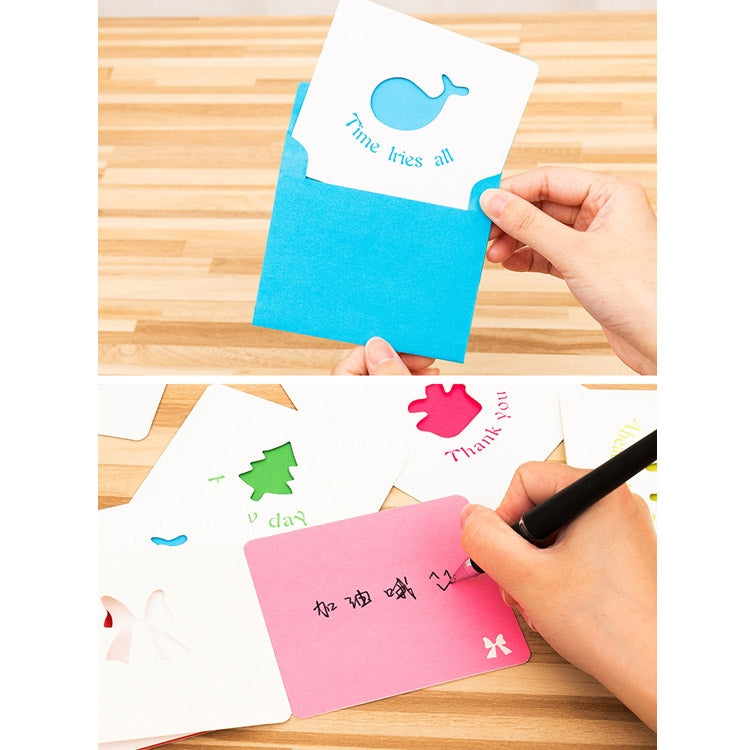 10 PCS Hollow Cartoon Greeting Card, Green Pine, Red Love, Light Green Pony, Blue Whale, Yellow Crown, Blue Star, Pink Bow, Red Gift
