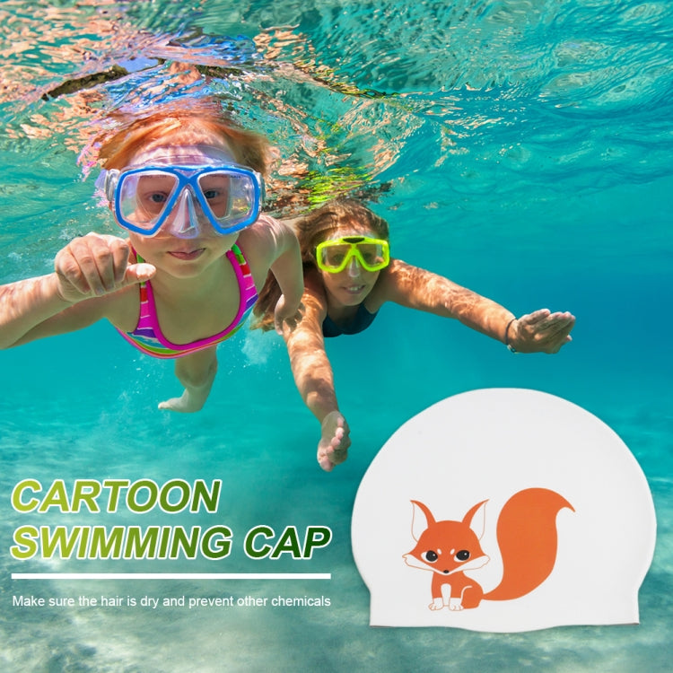 Hy08 Cute Cartoon Print Silicone Swimming Cap, Spec:, Black Swan, Little Squirrel, Princess Cat, Cavaliers cat, White Pig, Pink Pig, Strawberry, Pink Blossom, Deep Blue