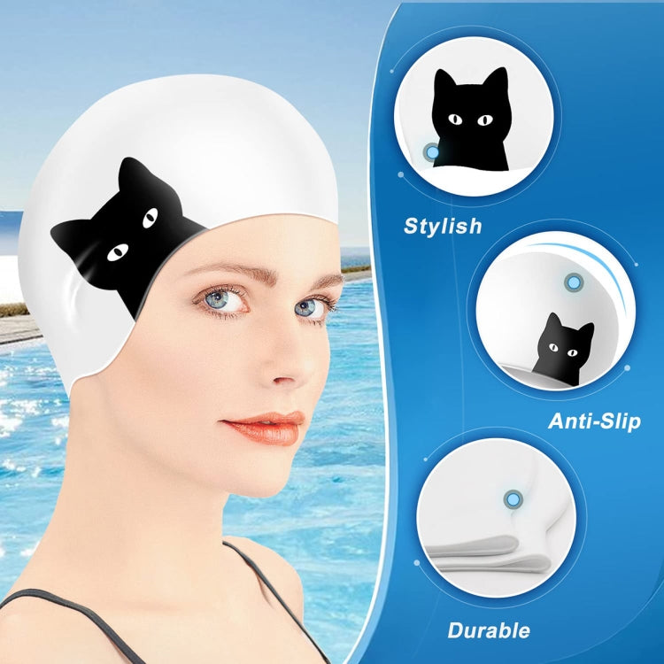 Hy08 Cute Cartoon Print Silicone Swimming Cap, Spec:, Black Swan, Little Squirrel, Princess Cat, Cavaliers cat, White Pig, Pink Pig, Strawberry, Pink Blossom, Deep Blue