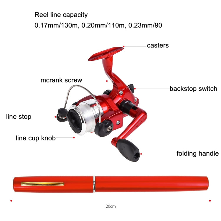 LEO Pen Type Fishing Rod & Spinning Wheel Fishing Reel Portable Pocket Fishing Gear, H8022G Gold, H8022PU Purple, H8022R Red, H8022 Silver, H8022B Black, H8022BL Blue