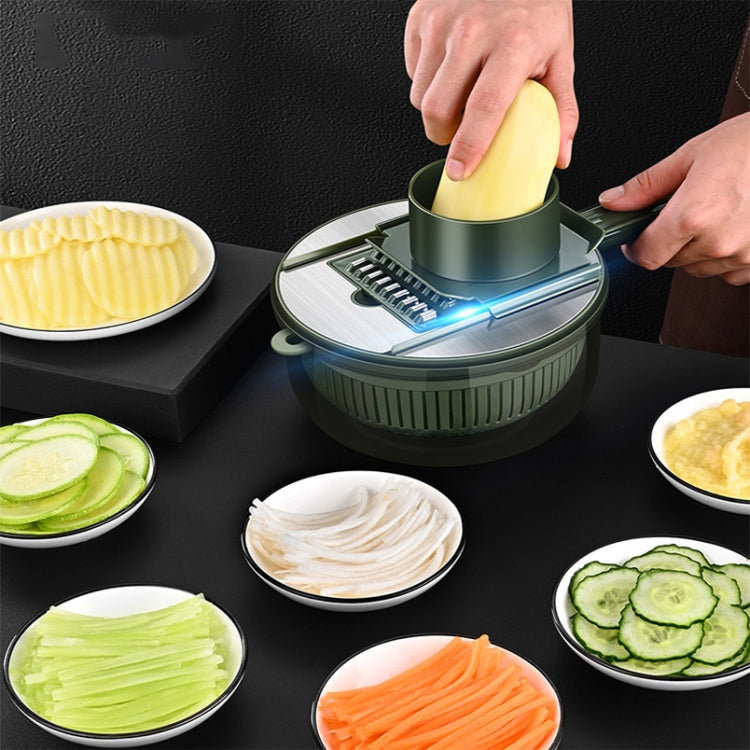 6 In 1 Hand-guard Vegetable Cutter with Water Filter and Storage Function, Gray, Green
