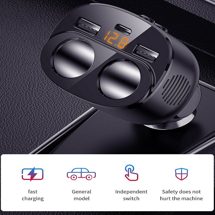 Car Charger With Switch Double Cigarette Hole Car Socket, C06