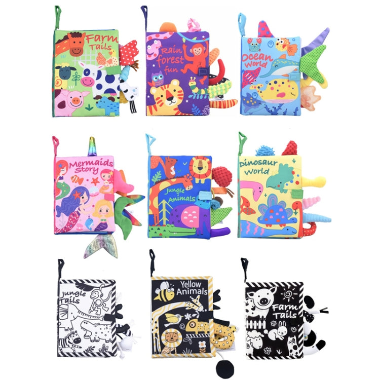 Tail Cloth Book Baby Enlightenment 3D Early Education Cloth Book, Ocean, Jungle, Dinosaur, Tropical Rain Forest, Mermaid, Farm, Black and Yellow Ainmal, Black and White Jungle, Black and White Farm