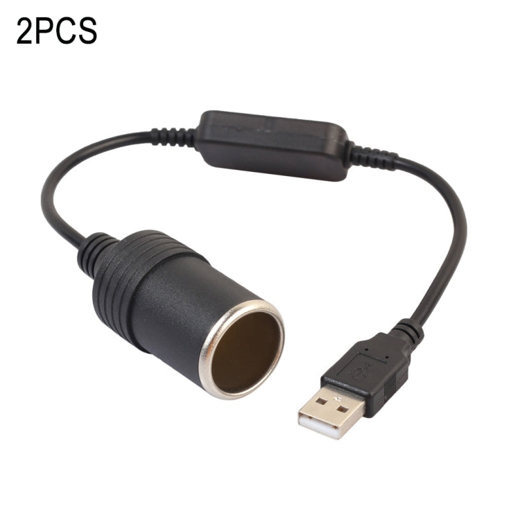 2 PCS Car USB to Cigarette Lighter Socket 5V to 12V Boost Power Adapter Cable, 35cm, 60cm, 120cm