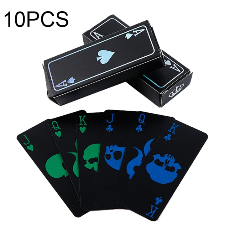 10 PCS Fluorescent PVC Skull Playing Cards Waterproof  Playing Cards,Size:, Fluorescent 3.2 x 8.7cm Blue+Gold (Blue+Gold), Fluorescent 3.2 x 8.7cm (Blue+Green)