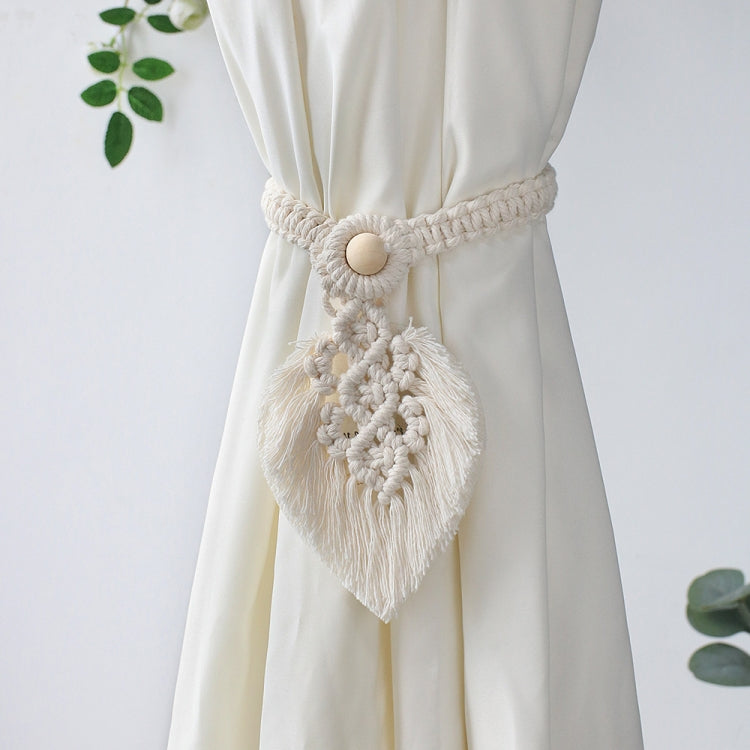 Hand Braided Wooden Bead Curtain Tie Free Buckle Tassel Tie Rope, 13x40cm