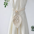 Hand Braided Wooden Bead Curtain Tie Free Buckle Tassel Tie Rope, 13x40cm