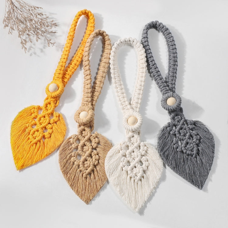 Hand Braided Wooden Bead Curtain Tie Free Buckle Tassel Tie Rope, 13x40cm