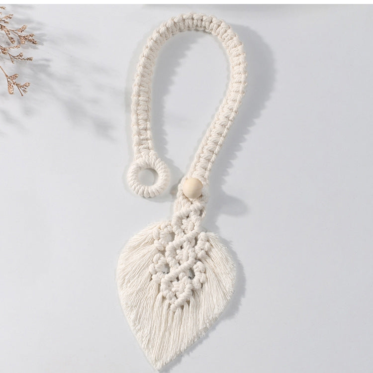 Hand Braided Wooden Bead Curtain Tie Free Buckle Tassel Tie Rope, 13x40cm