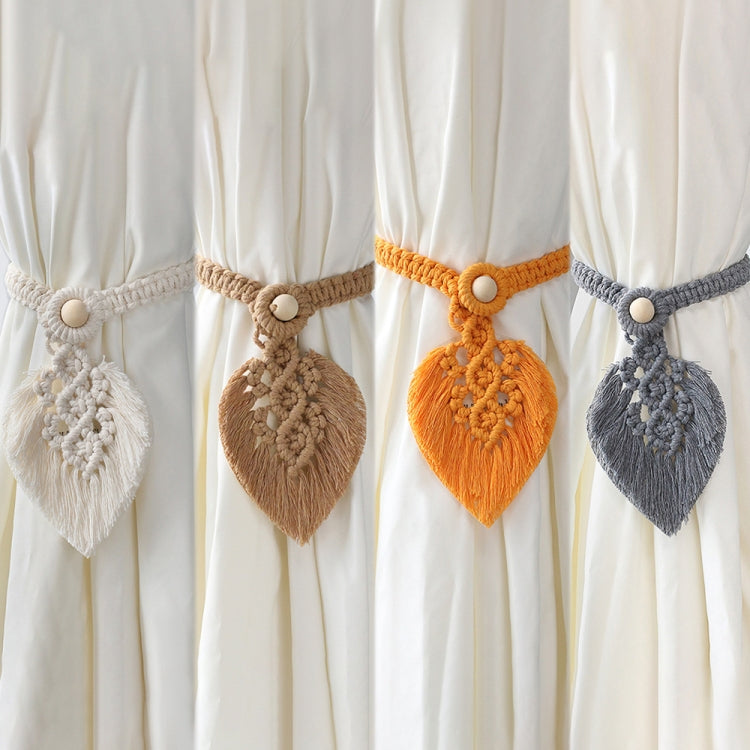Hand Braided Wooden Bead Curtain Tie Free Buckle Tassel Tie Rope, 13x40cm