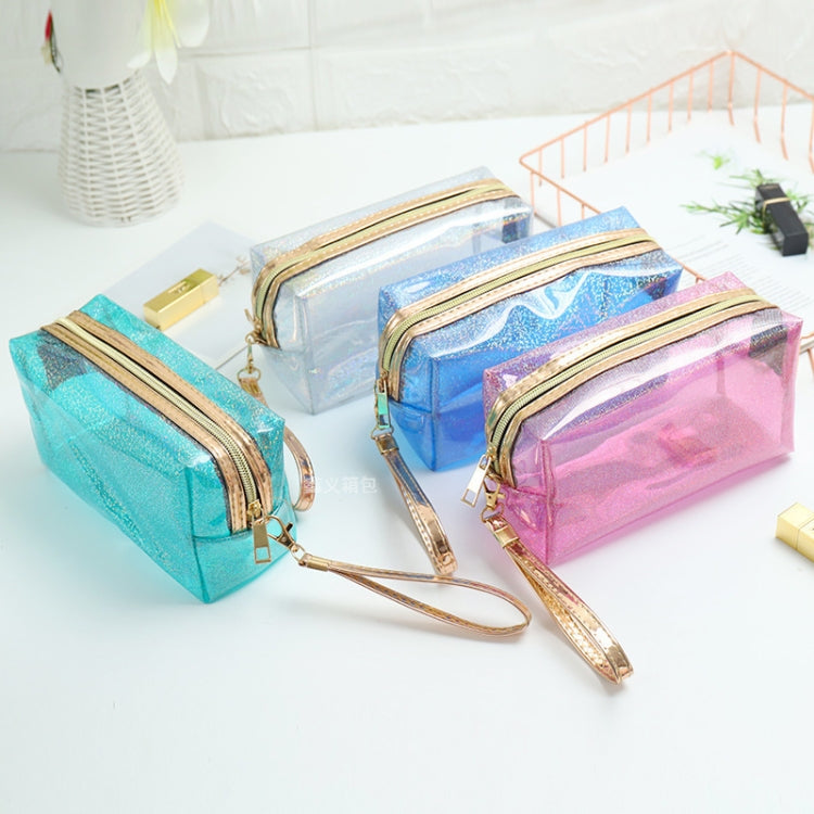 PVC Laser Transparent Portable Cosmetic Bag Travel Toiletry Bag, Red, Green, Black, Violet, Orange, Pink, Lake Blue, Silver
