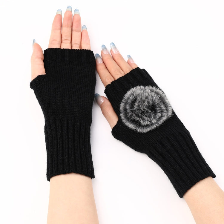 Autumn And Winter Women Fingerless Fur Ball Gloves Knitted Wool Warm Sleeves, Black, White, Dark Gray, Light Grey, Coffee, Wine Red, Khaki, Cream Color