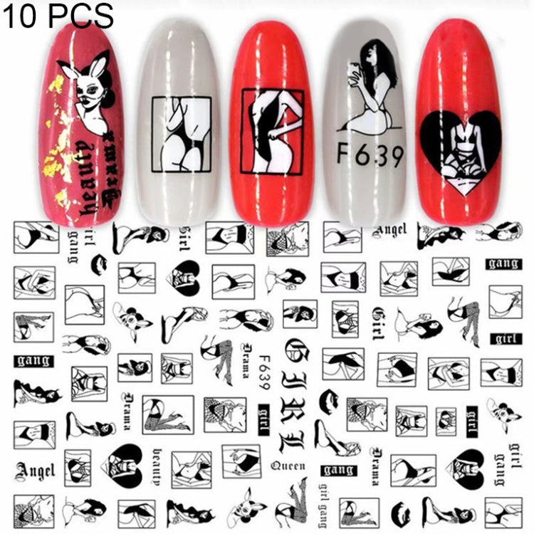 10 PCS Cartoon Heart Letters Comic Character Nail Art Sticker 3D Adhesive Nail Stickers, F106, F636, F637, F638, F639, F640