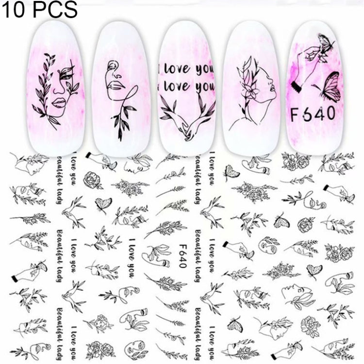 10 PCS Cartoon Heart Letters Comic Character Nail Art Sticker 3D Adhesive Nail Stickers, F106, F636, F637, F638, F639, F640