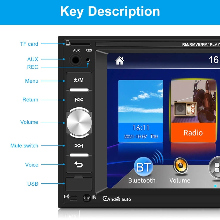 7622C 6.2 inch Dual Spindle HD Car Universal MP5 Carplay Player, Style:, Standard+4 Light Camera, Standard+8 Light Camera, Standard+12 Light Camera, Standard+AHD Camera